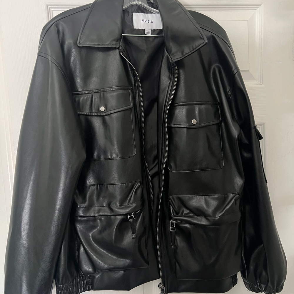 Pistola Woman’s Black Faux Leather Bomber